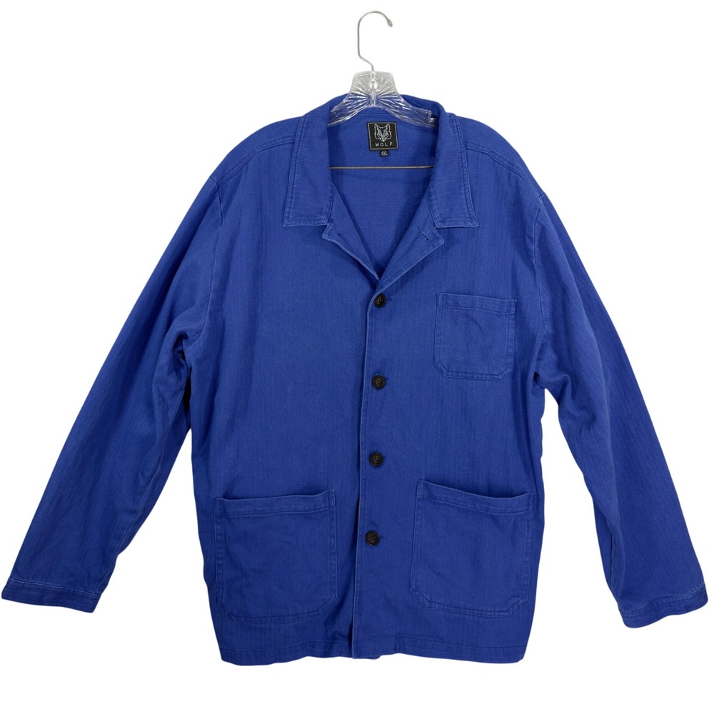 Wolf Clothing Herringbone French Chore Jacket 60s Bugatti Blue Cotton Twill 4XL